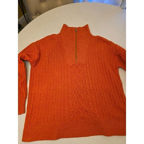 St. Johns Bay Orange Cable Knit Half-Zip Sweater XL Polyester/Spandex - Picture 1 of 11